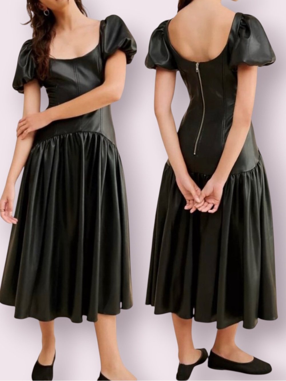 NWOT Hutch Anthropologie Brighton Vegan Leather Drop Waist Midi Dress Black 8